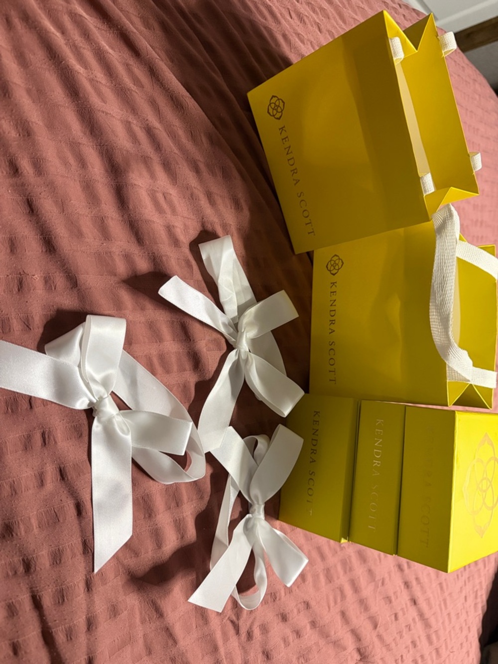 Kendra Scott Bright Yellow Jewelry Boxes with White Ribbons and Gift Bags - Picture 14 of 14